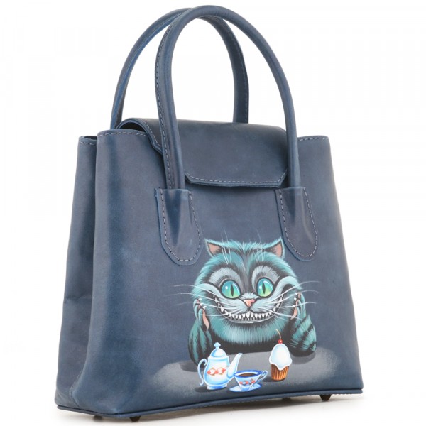 Женская кожаная сумка "Ванесса" "Чешир за чаем". фото 1