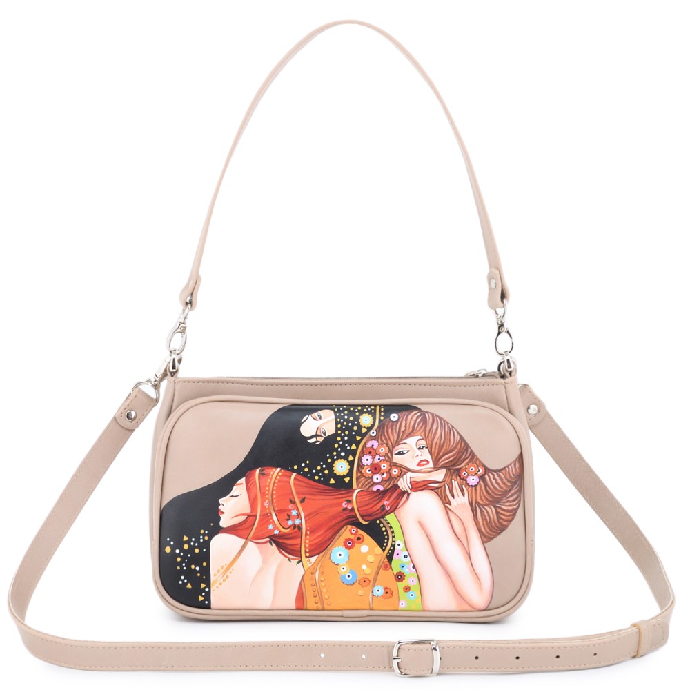 Женская кожаная сумка "Эмма" "Девушки Климт" (бежевый)