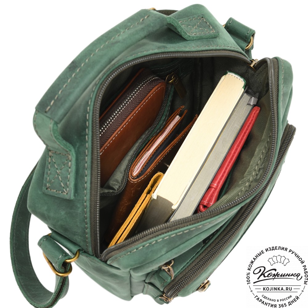  Мужская кожаная сумка "Гектор" (изумруд крейзи)