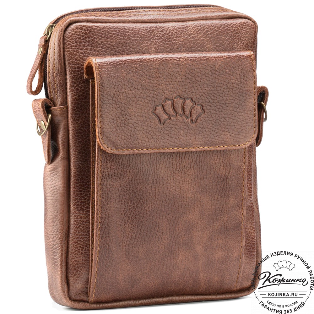 Кожаная нагрудная сумка "Стивен" (светло-коричневая)