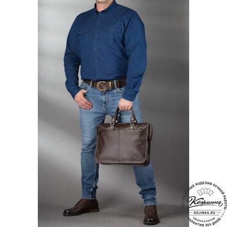 Кожаная деловая сумка "Вильямс" (тёмно-коричневая) 