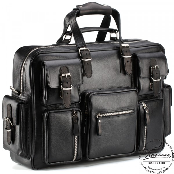 Кожаная деловая сумка для командировок  "Ричард" (чёрная). фото 1