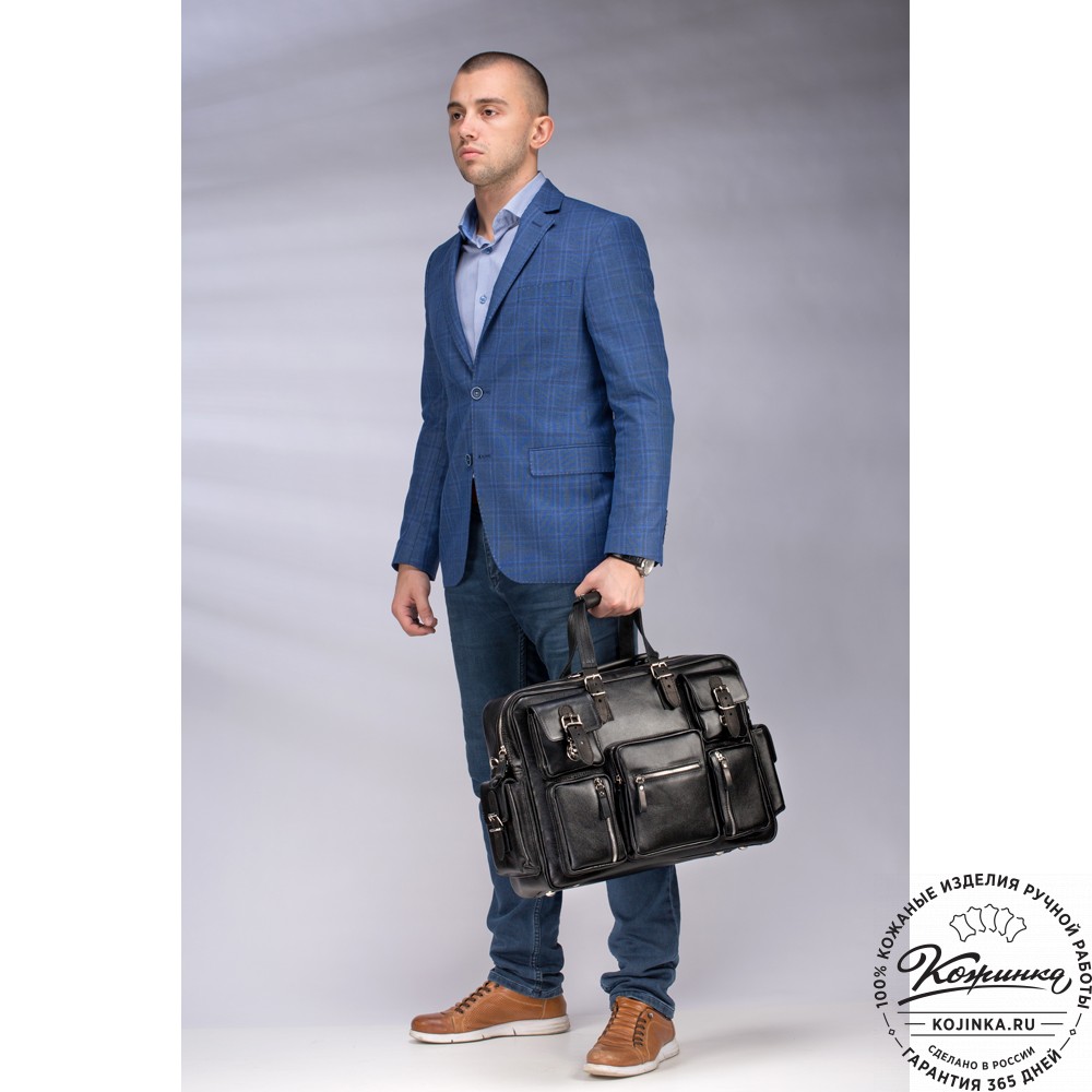 Кожаная деловая сумка для командировок  "Ричард" (чёрная)
