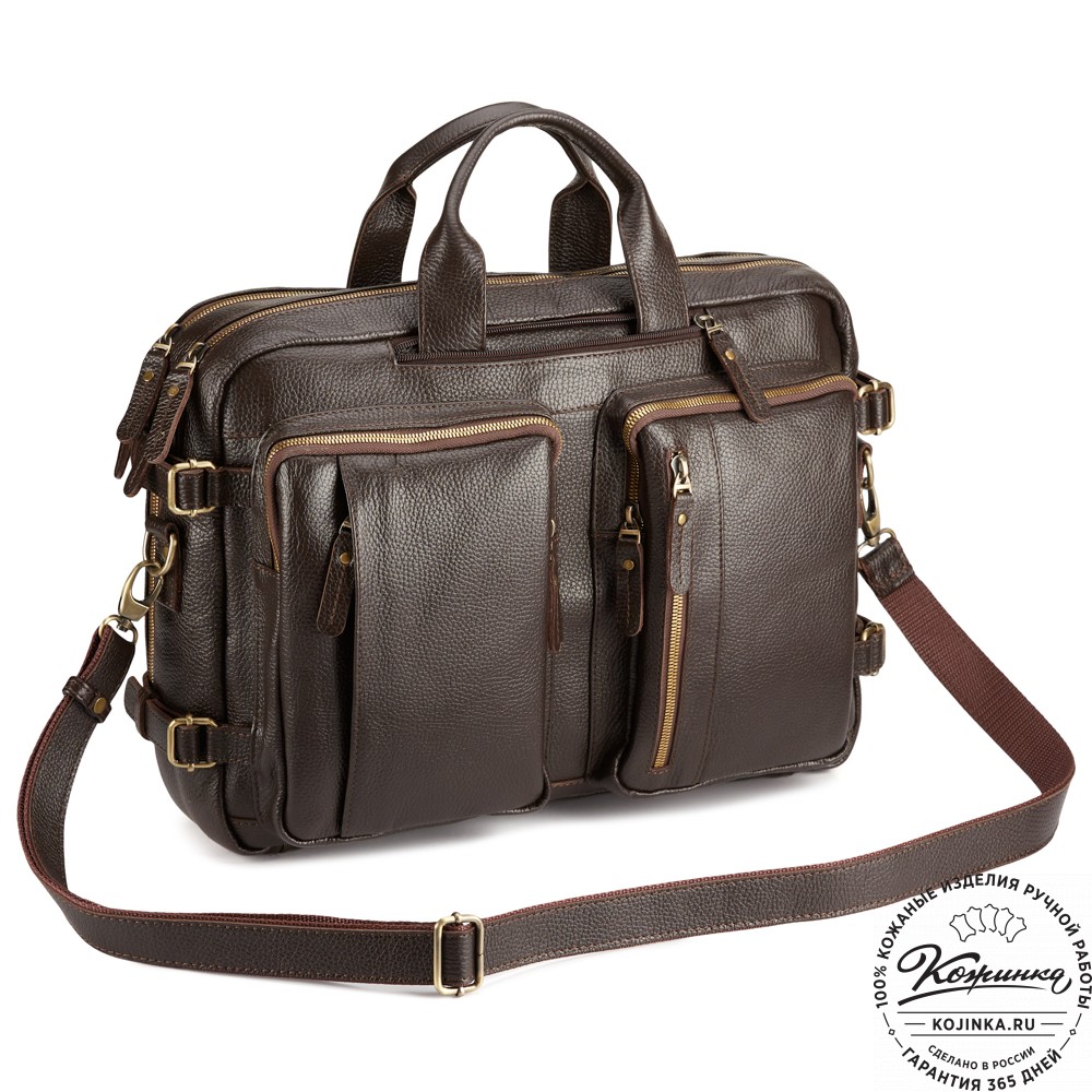 Кожаная сумка-рюкзак "Бигмэн" (тёмно-коричневая)