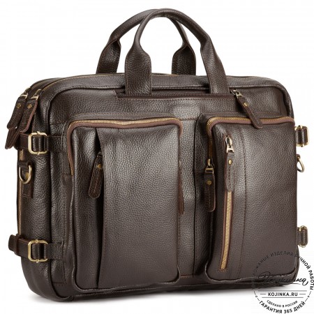 Кожаная сумка-рюкзак "Бигмэн" (тёмно-коричневая)