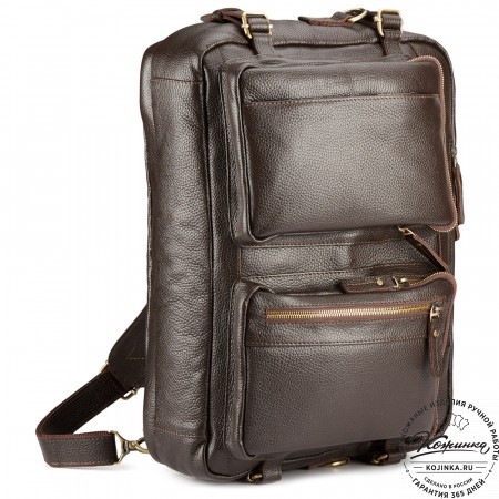 Кожаная сумка-рюкзак "Бигмэн" (тёмно-коричневая)
