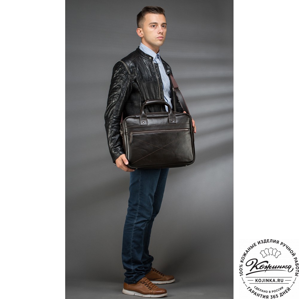 Кожаная деловая сумка "Андерсон" (синий антик) 