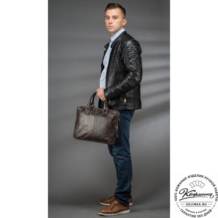 Кожаная деловая сумка "Кларк" (синий антик) 