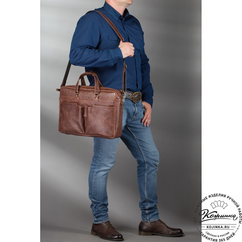 Кожаная деловая сумка "Хантер" (светло-коричневая)