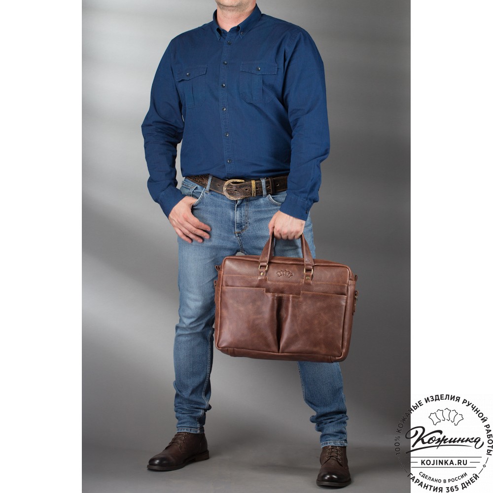 Кожаная деловая сумка "Хантер" (светло-коричневая)