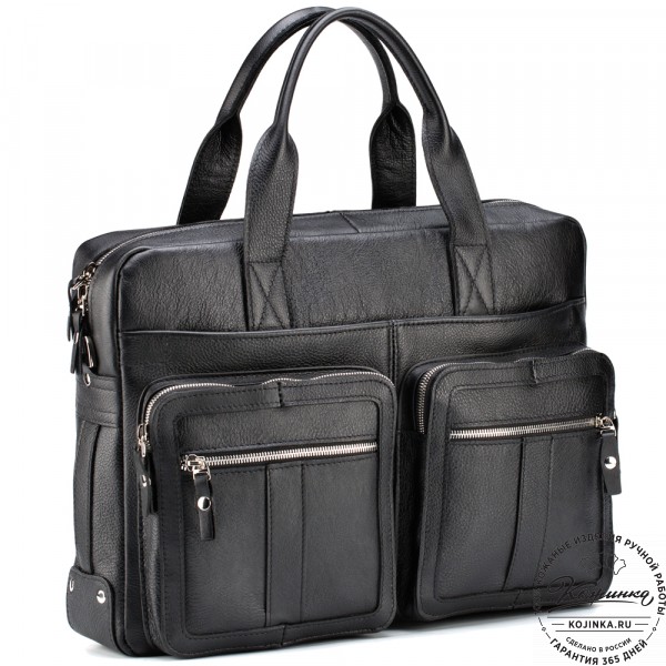 Кожаная деловая сумка "Гильермо" (чёрная) . фото 1