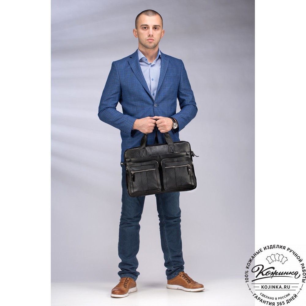Кожаная деловая сумка "Гильермо" (чёрная) 