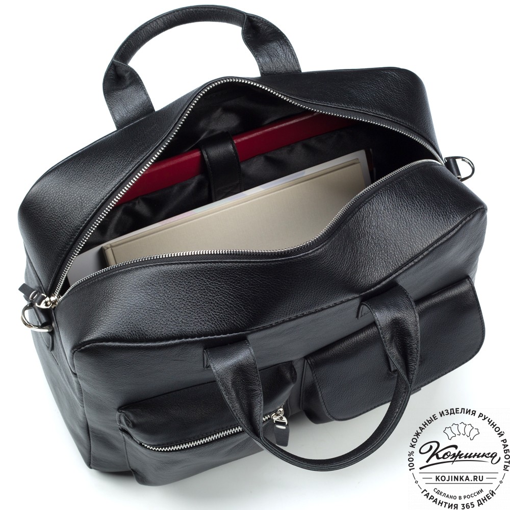 Кожаная деловая сумка "Райли" (чёрная) 
