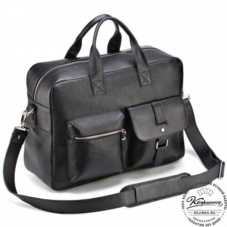 Кожаная деловая сумка "Райли" (чёрная) 