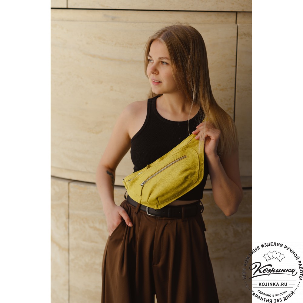 Кожаная сумка на пояс "Рики" (олива)