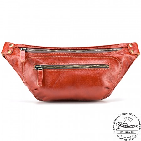 Кожаная сумка на пояс "Рики" (рыжая)