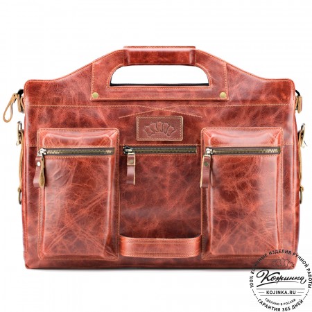 Кожаная деловая сумка "Диего" (рыжий антик)