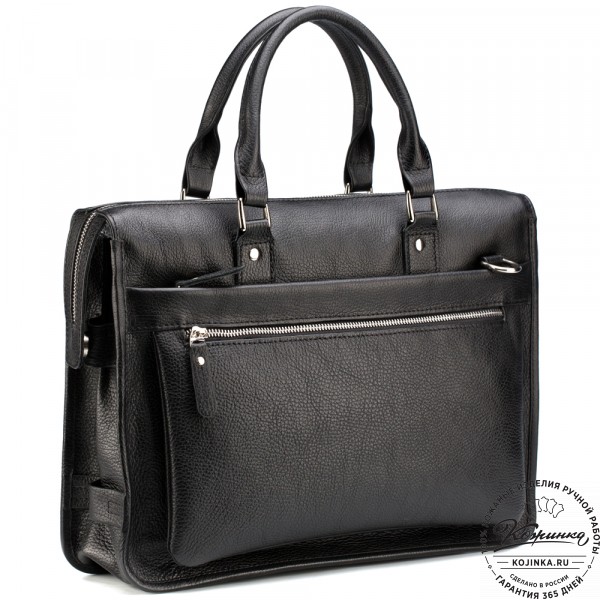 Кожаная деловая сумка "Вильямс" (чёрная) . фото 1