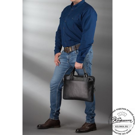 Кожаная деловая сумка "Ральф" (чёрная) 