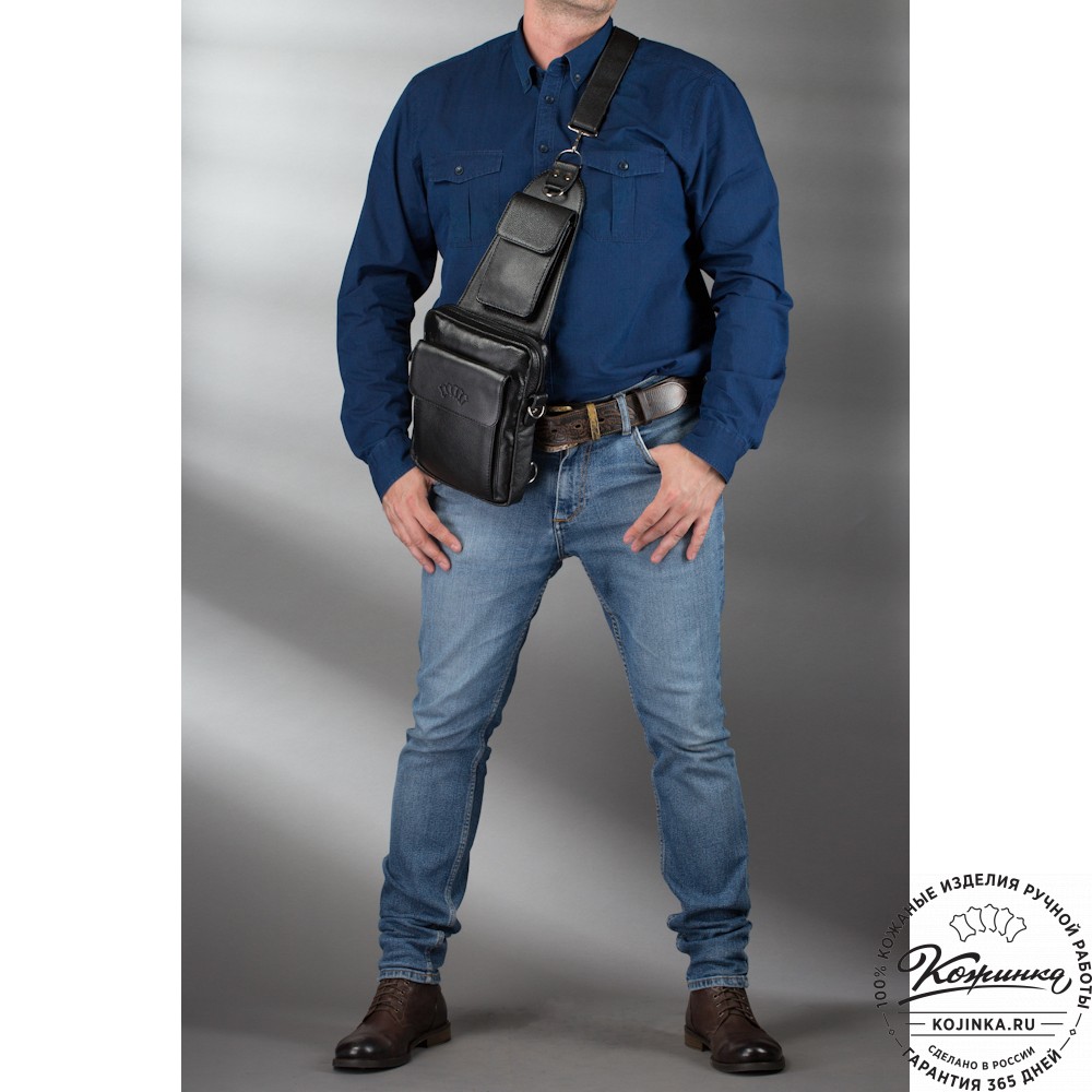 Кожаная нагрудная сумка "Стивен" (тёмно-коричневая)