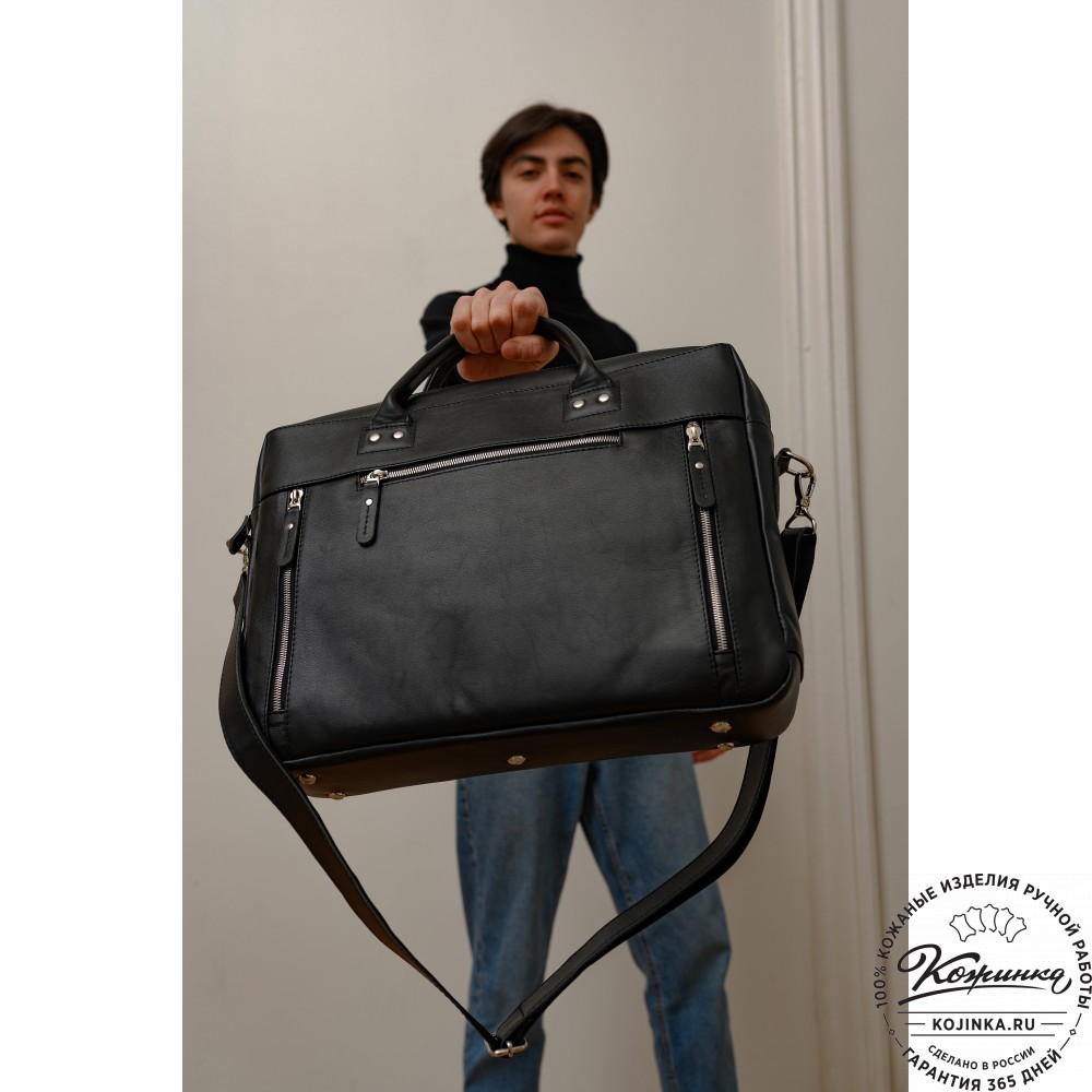 Кожаная деловая сумка "Спенсер" (чёрная) 