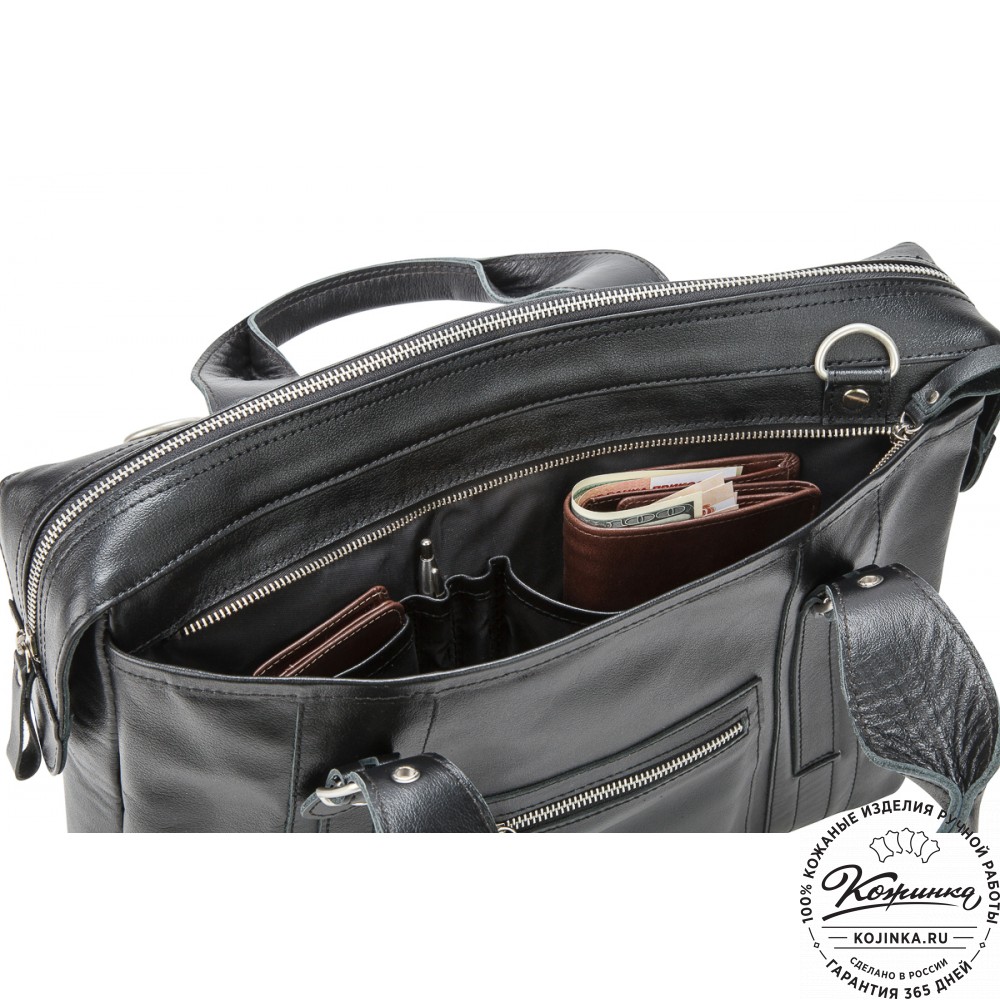 Кожаная деловая сумка "Доминик" (чёрная)