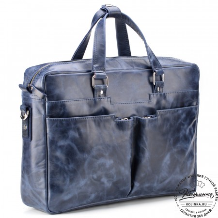 Кожаная деловая сумка "Хантер" (синий антик)