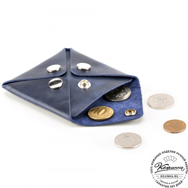 Кожаная монетница "Тоскана" (синий). фото 1