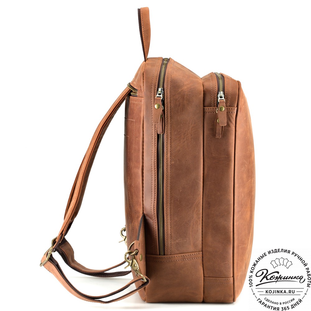 Кожаный рюкзак-сумка "Брюс" (коричневый крейзи) 