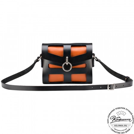 Женская кожаная сумка "Кортни" (чёрная с рыжим) 