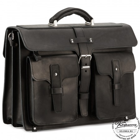 Кожаный портфель "Мирон" (чёрный)