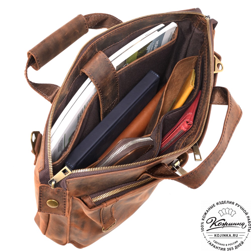 Кожаная деловая сумка "Стюарт" (тёмно-коричневый крейзи)