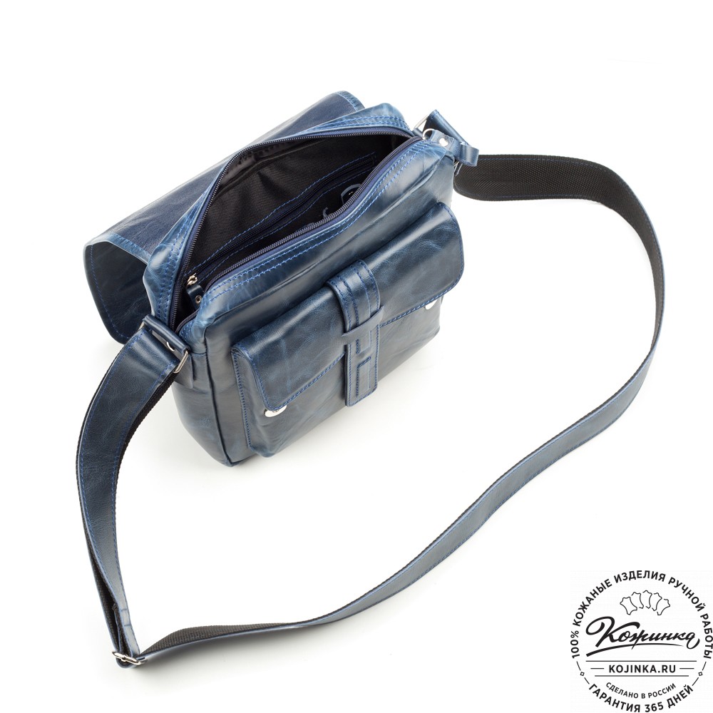 Кожаная сумка через плечо "Алекс" (синий антик) 