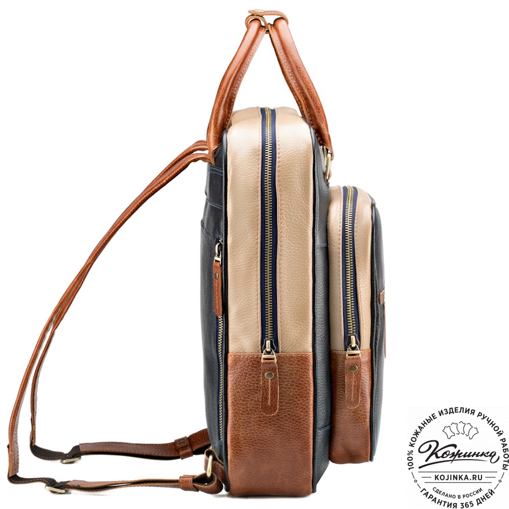 Кожаный рюкзак "Касандра" (синий с бежевым)
