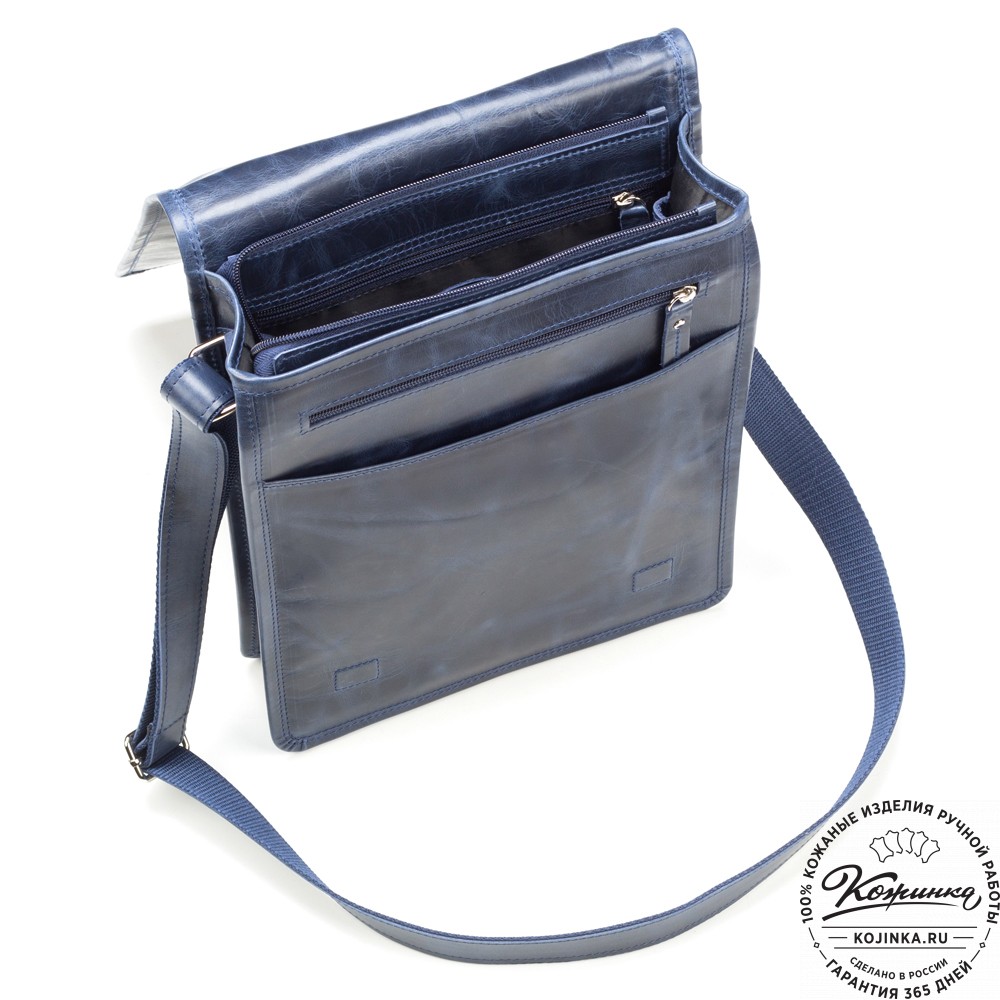 Кожаная сумка "Митчел" (синий антик)