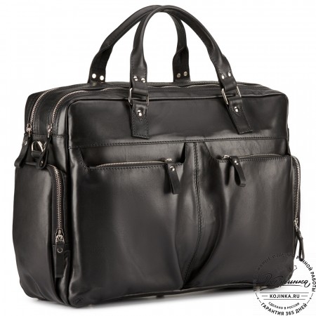 Кожаная деловая сумка для командировок "Бастилия" (чёрная)