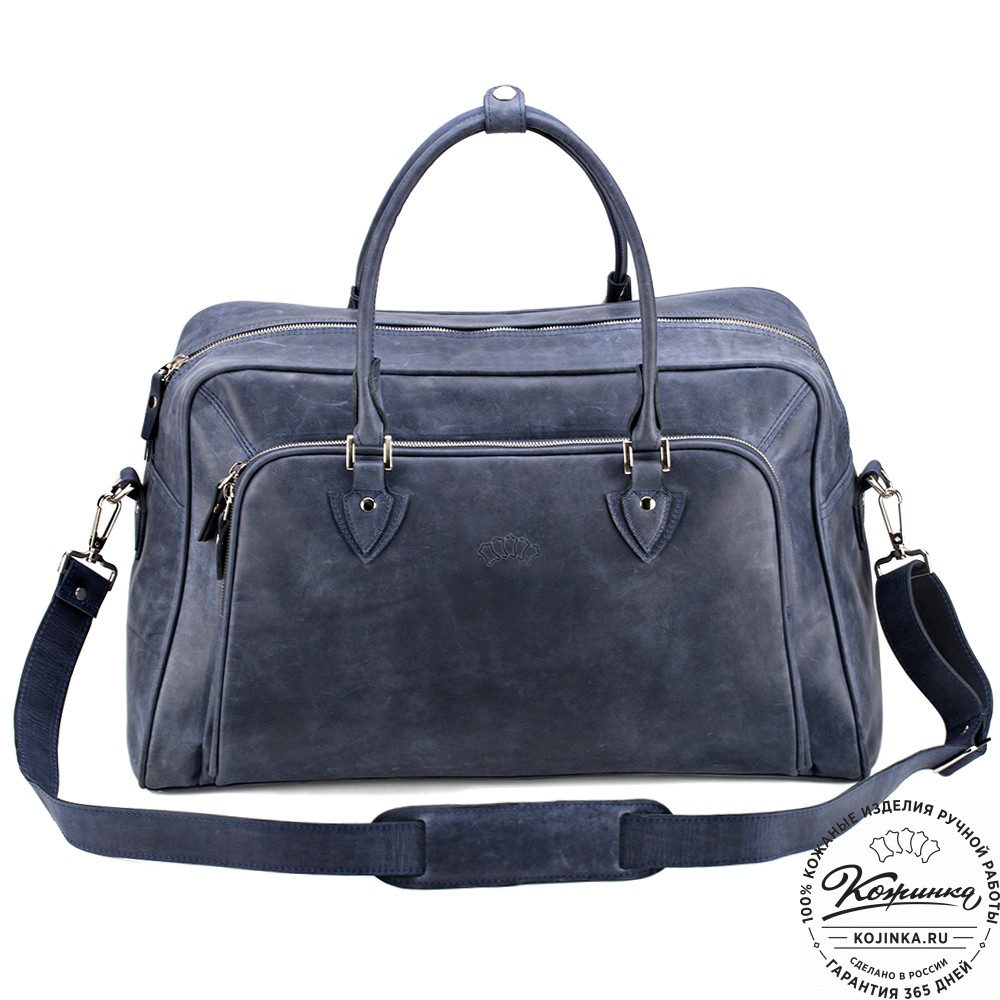Кожаная дорожная сумка "Бруклин" (синий крейзи)
