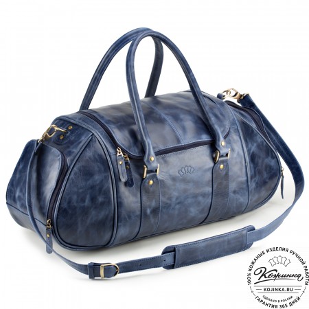 Кожаная дорожно-спортивная сумка "Дональд" (синий антик)