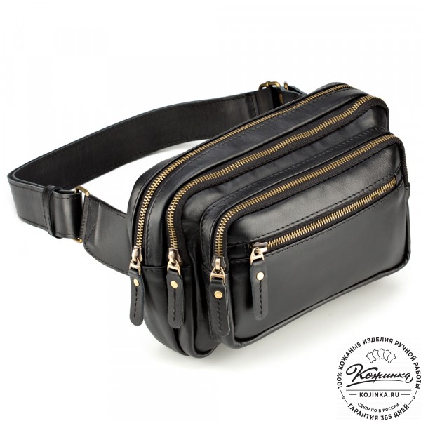 Кожаная сумка на пояс "Гидеон" (чёрная) . фото 1
