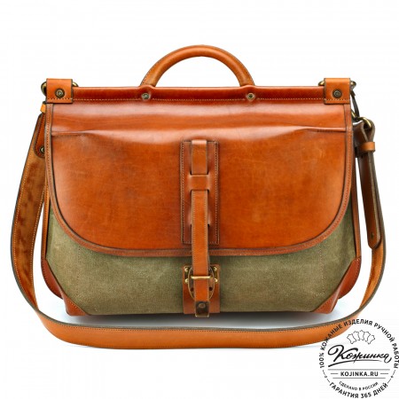 Портфель из кожи и брезента "Крокер" (коричневый с зеленым)
