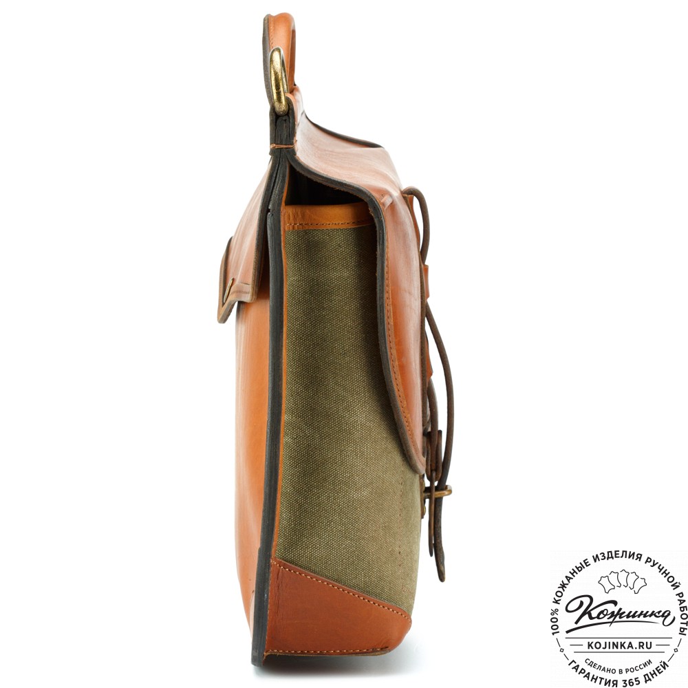 Портфель из кожи и брезента "Крокер" (коричневый с зеленым)