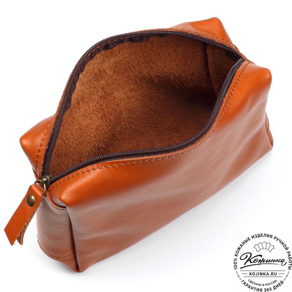 Кожаная косметичка "Прима" (рыжая)