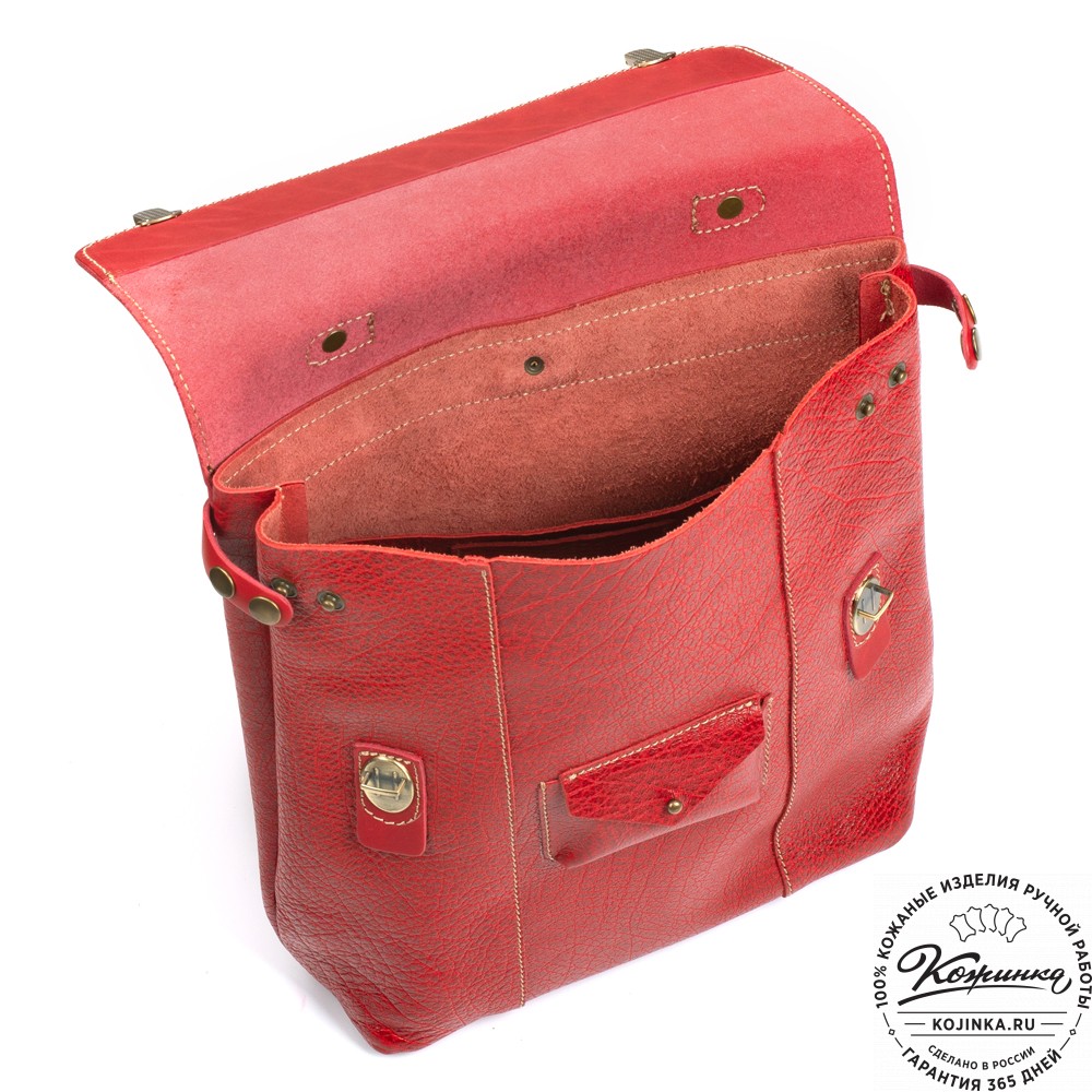 Кожаный рюкзак "Школьник" (красный)