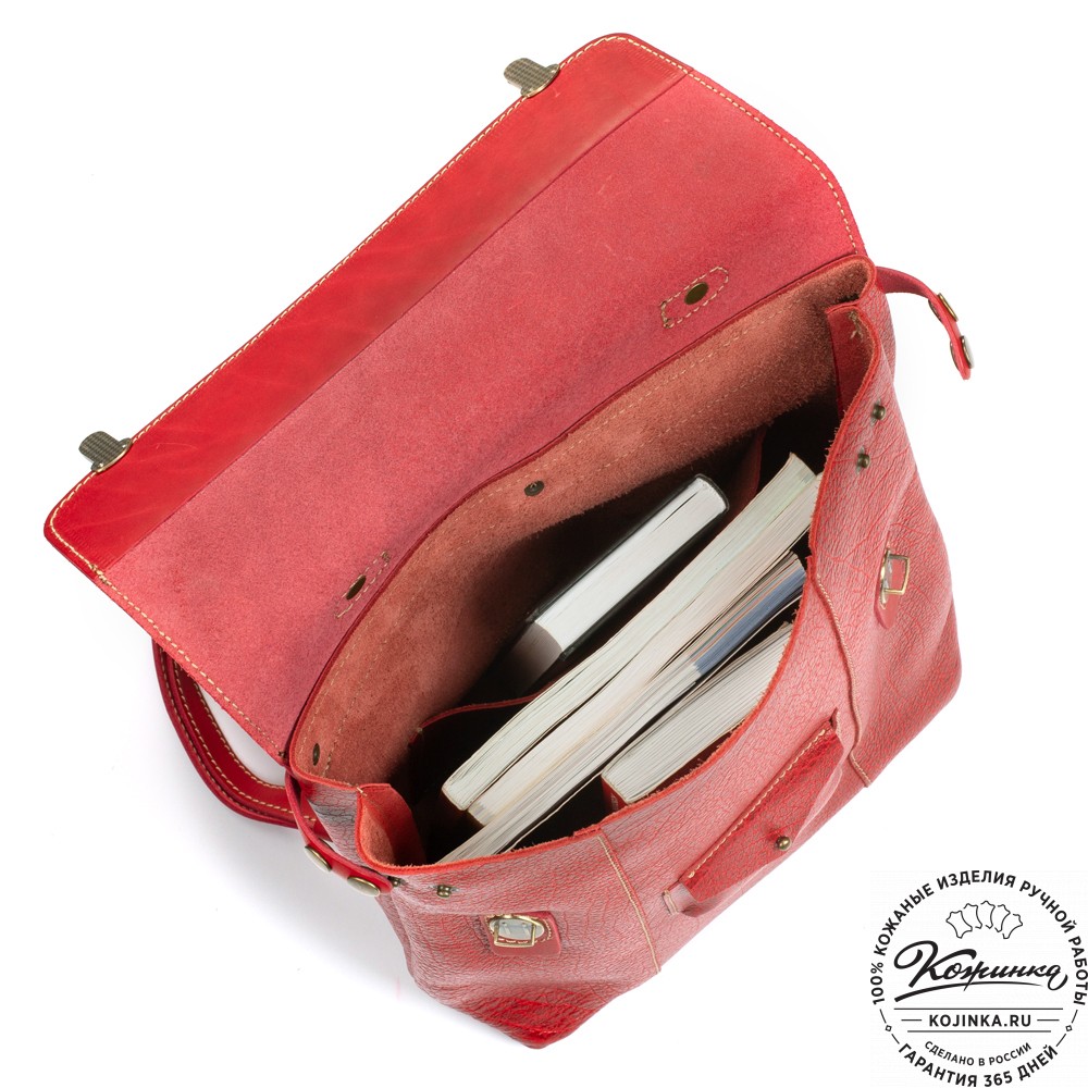 Кожаный рюкзак "Школьник" (красный)