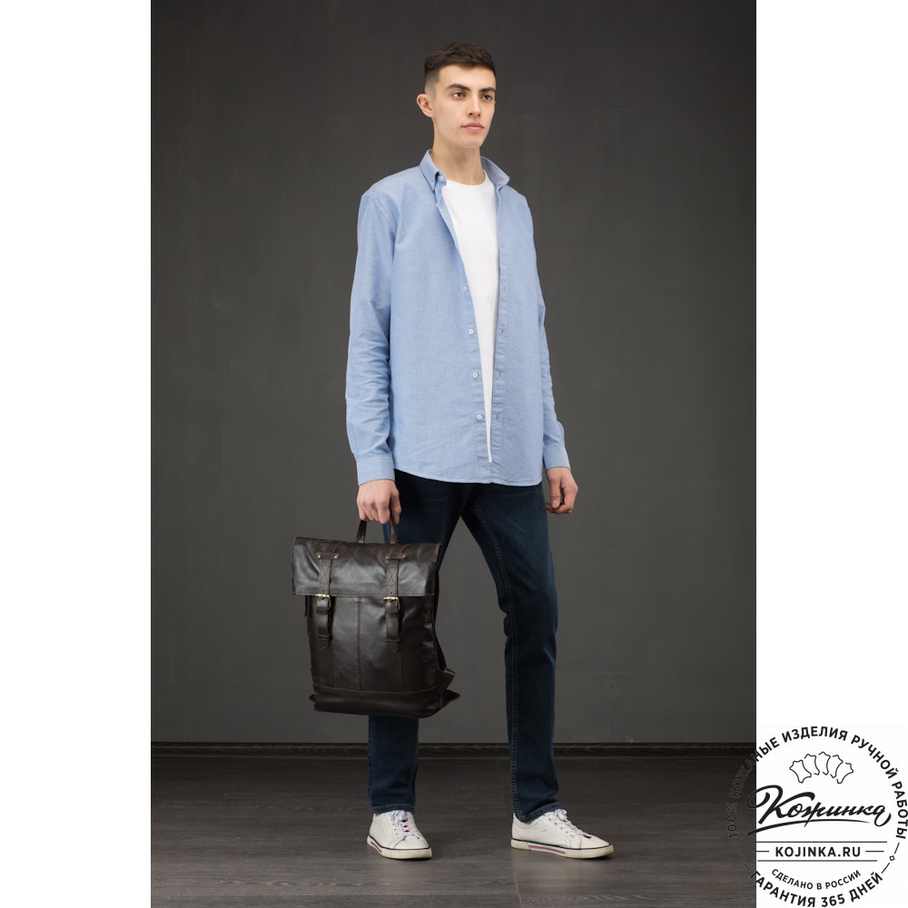 Кожаный рюкзак "Бэнжамин" (синий перламутр)