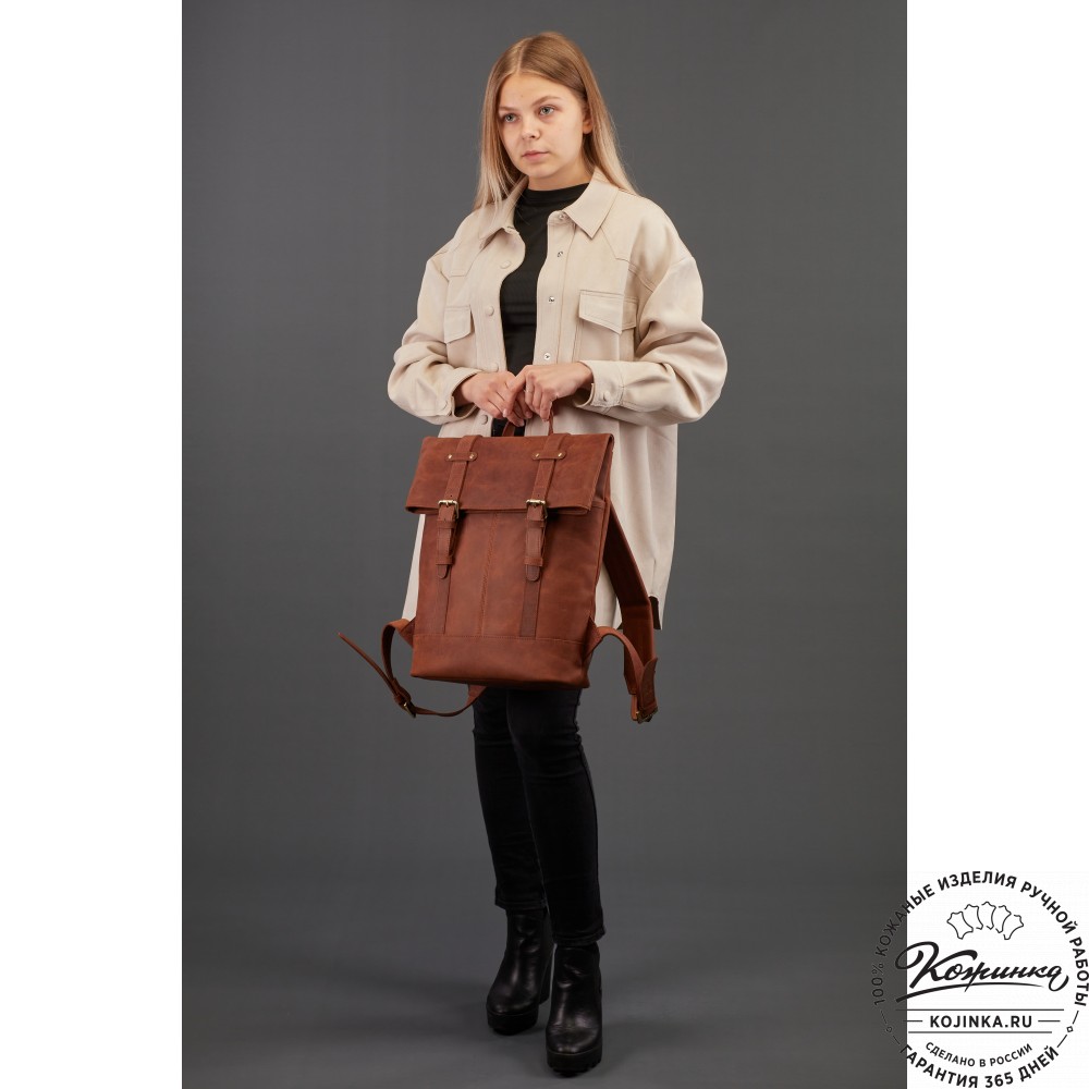 Кожаный рюкзак "Бэнжамин" (синий перламутр)