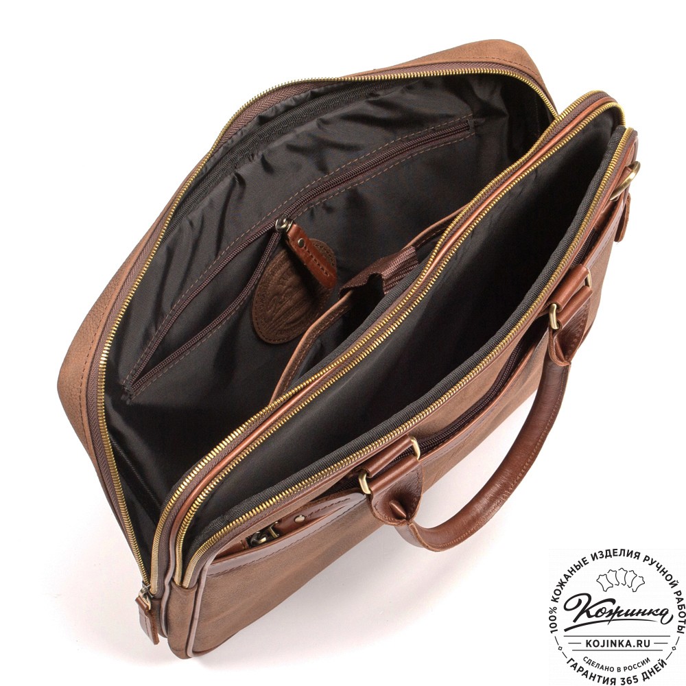 Деловая кожаная сумка "Рудольф" (коричневый крейзи фактура)