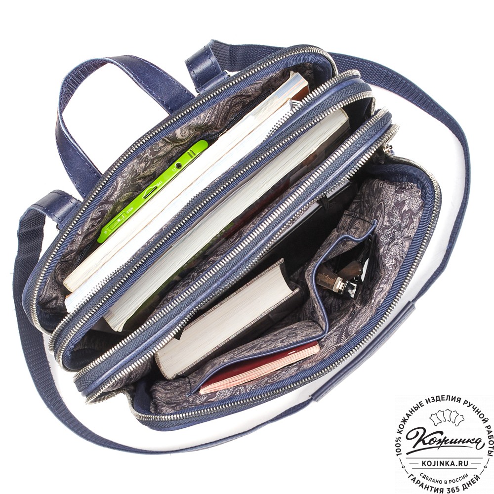 Кожаный рюкзак-сумка "Майя" (синий)