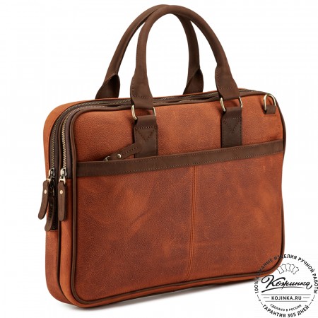 Деловая кожаная сумка "Рудольф" (рыжий крейзи фактура)