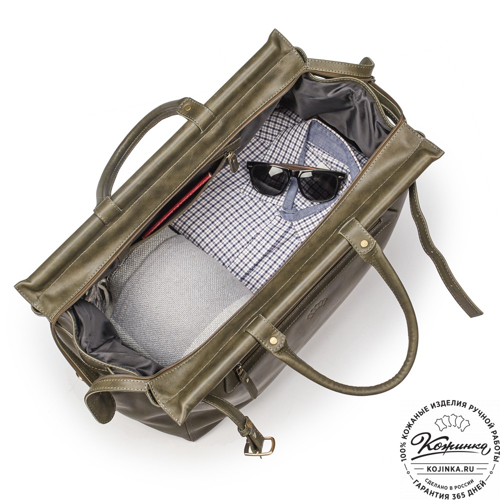 Кожаный дорожный саквояж "Сальери" (хаки гладкая кожа)